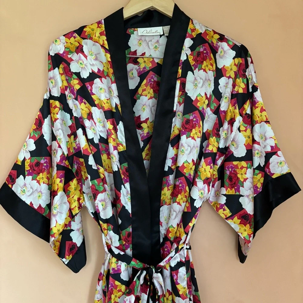 Vintage Y2K Satin Robe Floral Print Women’s Medium - Picture 2 of 16